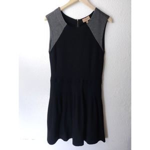 Anthropologie Kachel Black Gray Sleeveless Round Neck Pleated Dress Sz 4